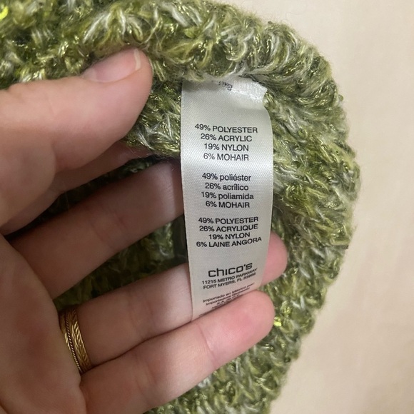 Chico's LIKE NEW Space metallic sequin green mohair blend shoulder sweater XL - Picture 7 of 7